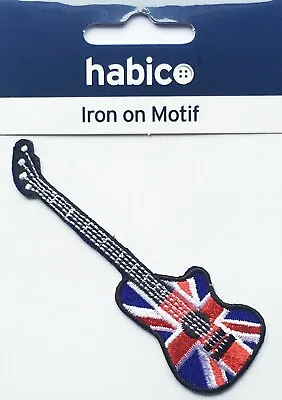 Habico Union Jack Guitar Flag Music Rock Band Iron-On Motif Patch • £3.95