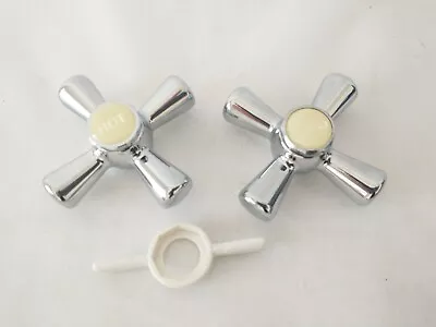 Chrome Round Cross Tap Handles With Hot Cold Buttons For Basin Sink Bath Shower • $39