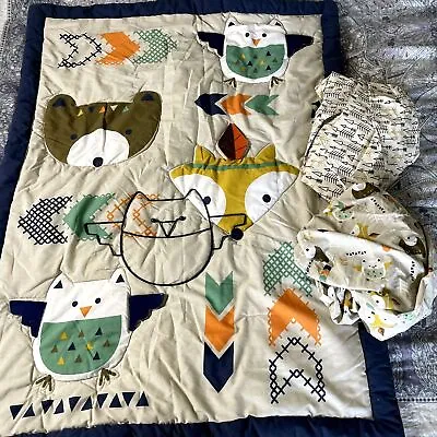$34.99 • Buy Crib Bedding Woodland Creatures Set W/ Wall Owl Decor 2 Sheets Nursery