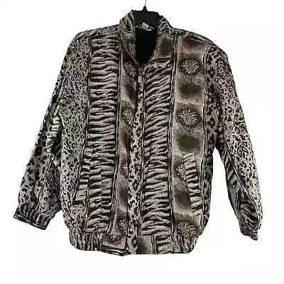 Vintage Fuda International Silk Bomber Jacket Womens Size S Animal Print Zip • $29.99