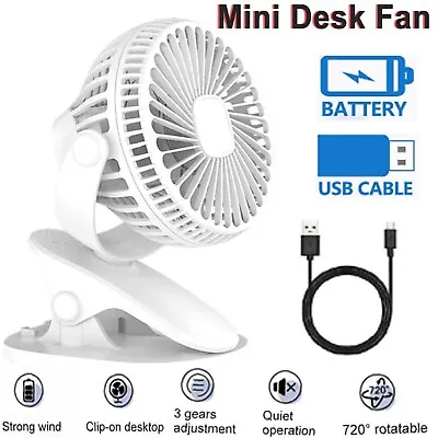 Portable 360° Mini Fan Travel Rechargeable USB Clip On Desk Fan Pram Cot Car AU • $23.99