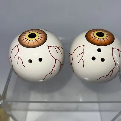 Vintage Halloween Spooky Eyeball Salt And Pepper Shakers Ceramic NOS • $19.99