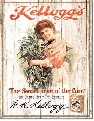 Kellogg's Sweetheart Corn Flakes Breakfast Cereal Retro Ad Wall Decor Metal Sign • £21.19