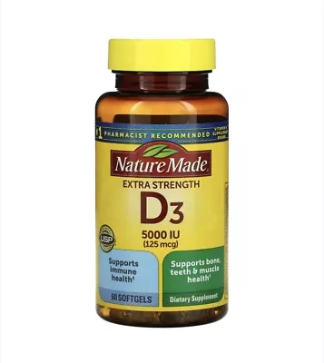 Nature Made Extra Strength Vitamin D3 5000 IU Softgels 90 Softgels. {Exp:03/25+} • $10