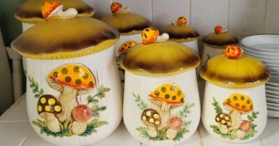 $56 • Buy 1983 VINTAGE MERRY MUSHROOM CANISTER SET  Japan Sears Roebuck SET OF 3