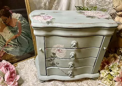 Refinished Vintage Jewelry Armoire Handpainted  Jewelry Box Roses • $249.95