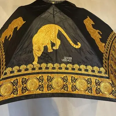 GIANNI VERSACE Folding Umbrella Leopard Pattern Gold/Black • $125.52