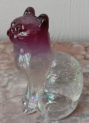 Crystal Carnival Airbrushed Purple Solid Glass Sitting Kitty Cat - Mosser USA • $36.99