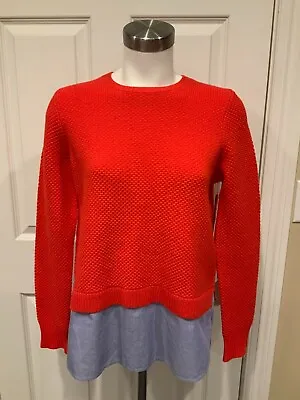 J. Crew Red Waffle Knit Crew Neck Sweater W/ Blue Shirttail Tunic Size Small • $35.25