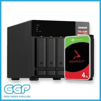 Qnap TS-473A-8G 4 Bay Diskless NAS AMD Ryzen Quad Core+Seagate IronWolf 4TB HDD • $1499