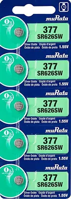 5 X SONY  MURATA SR626SW 377 AG4 SILVER OXIDE 1.55V WATCH BATTERIES LONG EXPIRY • $7.25
