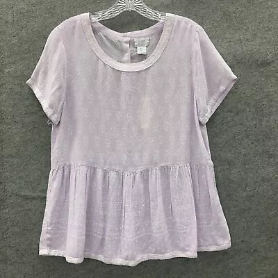 Sigrid Olsen Baby Doll Top Shirt Womens L** Light Purple Embroidered NEW • $14.96