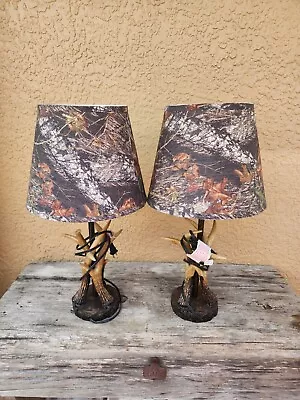 2 Mossy Oak Deer Antlers 17” Lamps With Camo Shade Brand Tested Working • $30