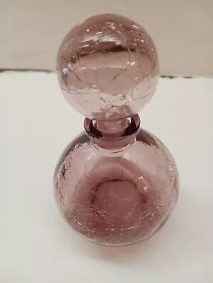 VTG Rare/HTF Irice Pink/Purple Crackle Glass 4 1/4  Perfume Bottle W/Stopper • $18.75