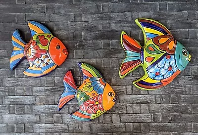Three (3) Piece Mexican Talavera Pottery Wall Decor Angel Fish Sculptures Folk • $36.95
