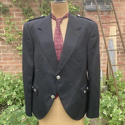 Quality Scottish Made Black Kilt Jacket 100% Wool Hector Russell Kiltmaker 40 S • £35