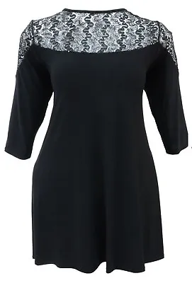 Black Swing Dress Long Top Black Lace Yoke Shoulder Gothic Range • £10.46