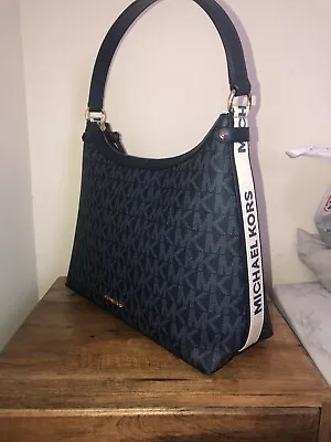 Michael Kors Maeve Large Hobo Bag Leather Pvc Blue New Retail $400 • $99.95