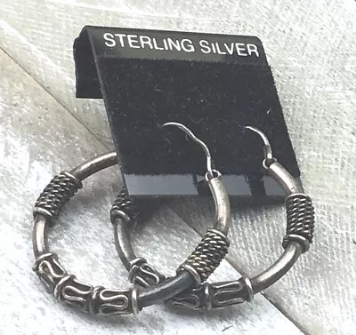 Vintage Sterling Earrings Tube Locking Pierced Hoop Bali Handwork RB12 NO OFFERS • $10