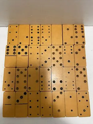 VINTAGE Complete Set Of 28 BUTTERSCOTCH DOMINOES Great Color No Box • $36