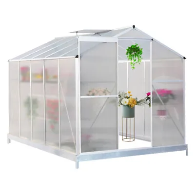 Polycarbonate Greenhouse Garden Plants Grow Aluminium Frame With Base Slide Door • £295.95