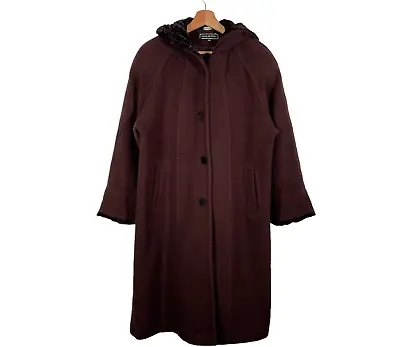 Halston Vintage Wool Coat Womens Size M Uk 14 Petit Brown Smart Casual Lined • $33.57