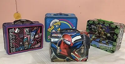 Metal Tin Lunch Boxes Turtles Ninjas Spider Men Smurfette And Monster High • $20
