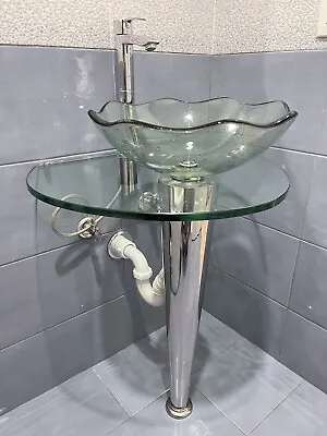 Fresca CMB1036-V Netto 24  Glass Pedestal Bathroom Sink - Stainless Steel • $350