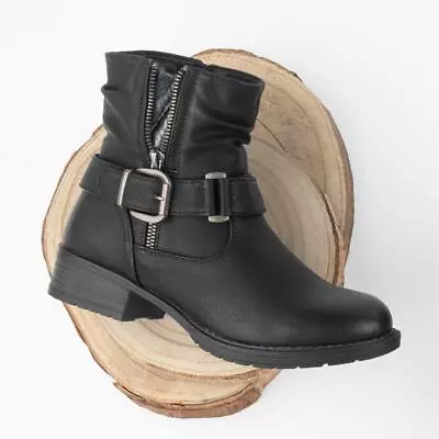 Lilley & Skinner Womens Boot Black Ankle Warm Linnig Buckle Heeled Denmark SIZE • £19.99