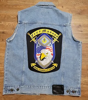 Vintage Harley-Davidson Free Mason Back Patch Denim Vest Jean Jacket Size M • $48.50