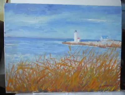 Vintage Original Oil Painting Of Straitsmouth Lighthouse In Rockport MA  P4949 • $23.99