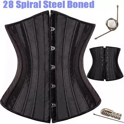 Womens Boned Cincher Lace-Up Underbust Waist Train Corset Trainer Body Shaper UK • £22.79