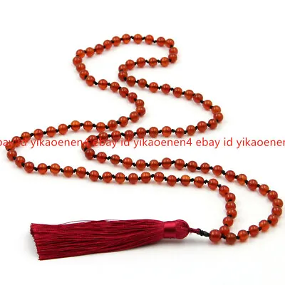 £11.99 • Buy Tibet Buddhist Red Agate Gemstone 108 Prayer Beads Mala Necklace Cord Knot