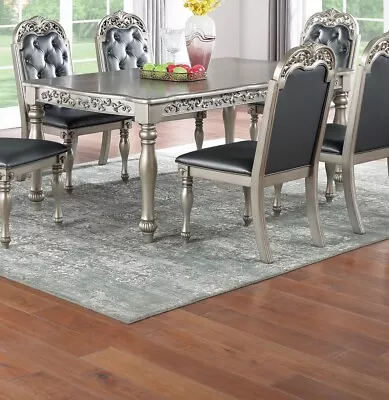 7pc Dining Table Set Formal 6x Side Chairs Intricate Tufted Back Cushion Seat • $1893.75