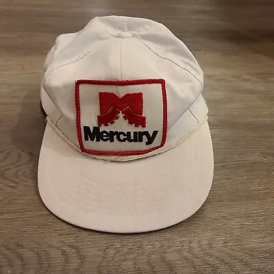 Vintage Mercury Snapback White Red Big LOGO Patch Marine? Insurance? Automobile? • $37.49