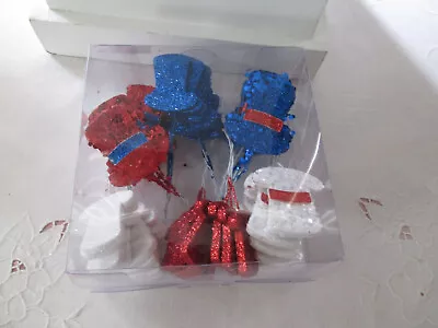 VTG  Pkg 48 Assted Patriotic Flat Hat  Decoration Picks  Patriotic 4th Of July • $14.99