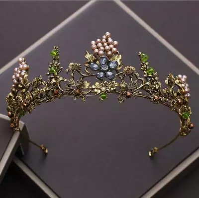 £38.52 • Buy Antique Gold Crown/tiara With Flowers, Pearls & Crystals, Bridal Or Racing