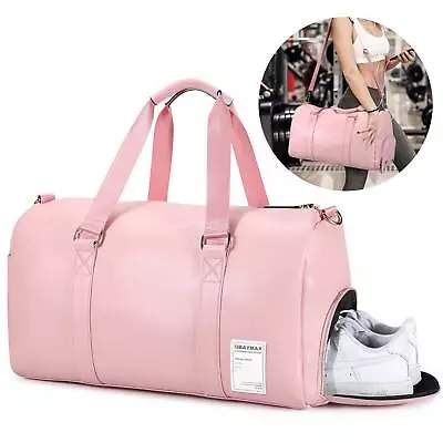 Women Duffle Bag Leather Large Gym Holdall Bag Weekend Travel Cabin Luggage Pink • £10.99