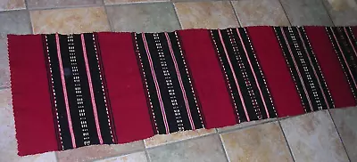 #J  Beautiful Red Vintage  Saltillo Blanket Runner Serape Mexican Wool 17 X74  • $35