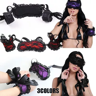 Blindfold Handcuff Lace Eye Mask Set Sexy Blinder Cuffs Couples Adult Toy UK • £2.99