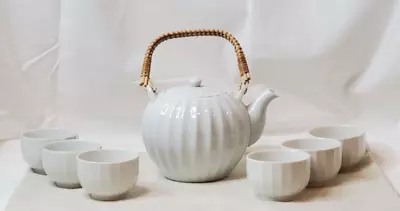 Vintage Japanese Teapot Tea Kettle Set Mid Century Modern With Rattan Handle • $150