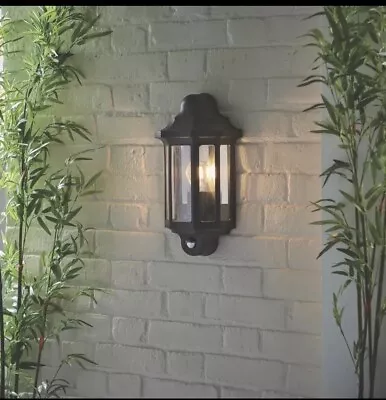 LAP Outdoor Half Lantern Wall Light With PIR Sensor Satin Black IP44 LED • £15.99
