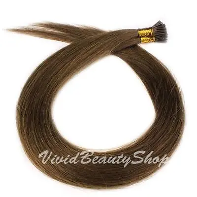 100 I Stick Tip Micro Bead Straight Remy Human Hair Extensions Chestnut Brown #6 • $129.99