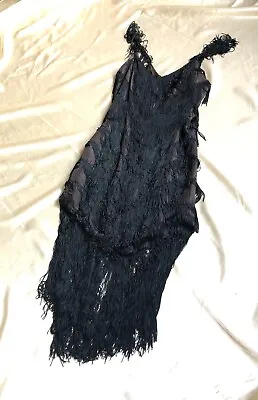 Vintage 80's Black Fringe Shimmy Go Go Flapper Dress- Body Con Mod  • $35