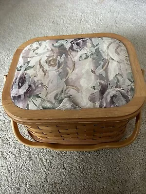 Vintage Large Wooden Sewing Box Basket With Contents Padded Top • $36.99