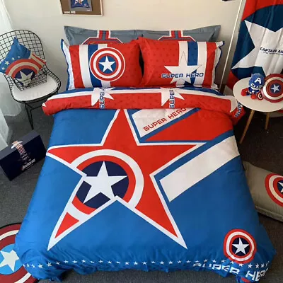 Captain America Duvet Cover Quilt Cover Pillowcases Bedding Set 3PCS New Design • £8.39