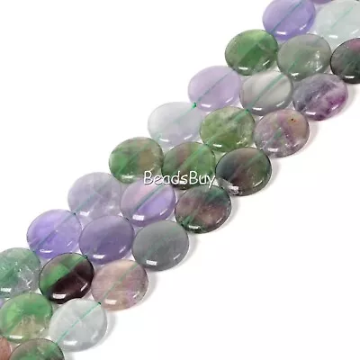 20mm Natural Gemstone Coin Disc Loose Jewelry Making DIY Beads Strand 16 Inch • £16.79