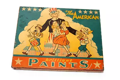 Vintage Child's Tin Litho Toy Paint Box Watercolor Uncle Sam American Patriotic • $39.99