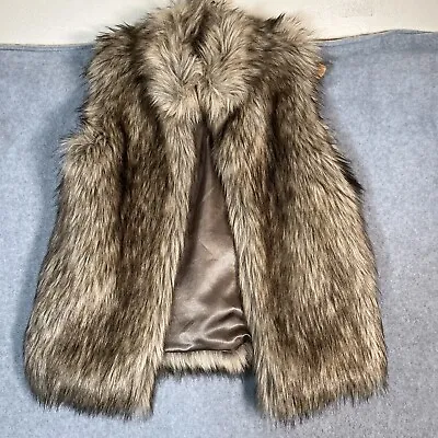 EDDIE BAUER Mink Vest Womens S Tan Brown Faux Fur Satin Lined Mob Wive • $19.93