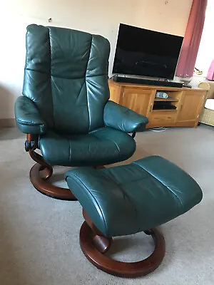 £250 • Buy EKORNES STRESSLESS Mayfair Swivel/recliner Chair With Foot Stool. Green Leather.